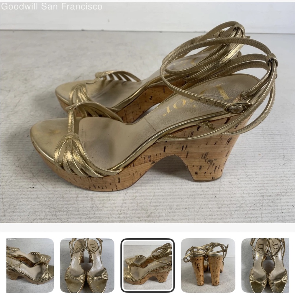 Dior Gold Wedge Sandals with Cork Heel